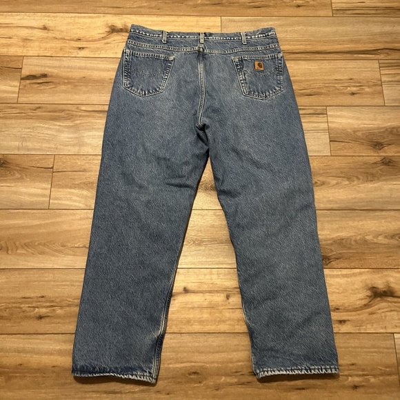 Men's Carhartt Fleece Lined Jeans SZ 42 x 32 VTG USA Made Denim Blue B155 DST - Picture 4 of 12